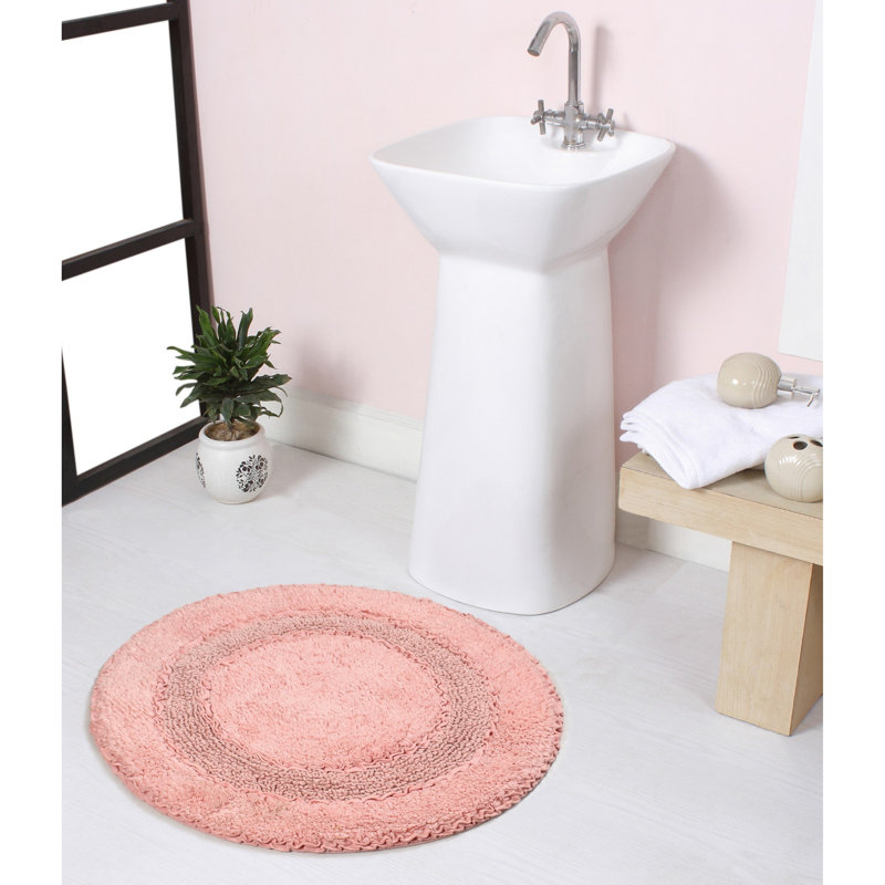 Plush Cotton Round shape bath Rug, Pink, 22"W x 22"L