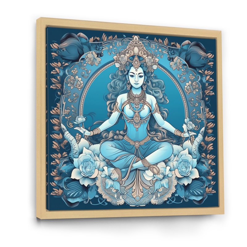 Divine Déesse Yogini en bleu sur toile, H 36 po x l 36 po x P 1,5 po, Cadre flottant brun