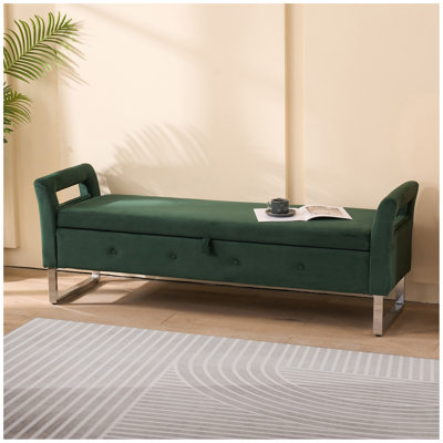 67.91"Wide Velvet Storage Soft Bench with Armrests  for Living Room, Entryway and Bedroom. 
