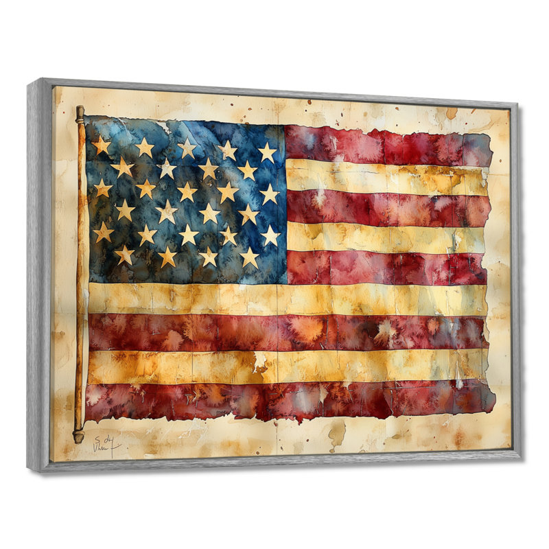 Ratification Of The Bill Of Rights Usa Flag II - USA Canvas Wall Art, 24" H x 32" W, Floater Framed Print, Silver