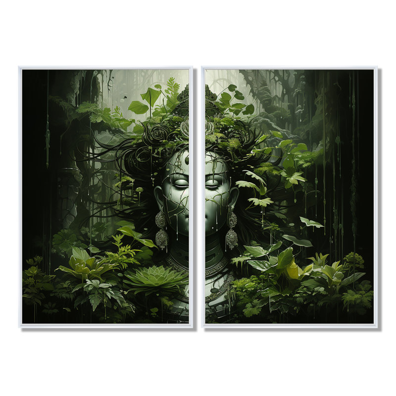 Bouddhisme sacré Mantra II - art mural vert, Impression encadrée flottante, 36" H x 48" W, White