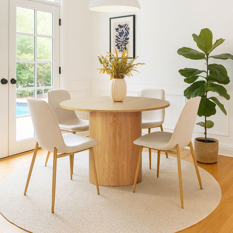 Charmia 4 - Person Dining Table Sets With 41.5'' Round Table & 4 Upholstered Fabric Chairs, Beige