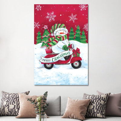 «Merry Christmas Red Scooter», reproduction d'art sur toile encadrée