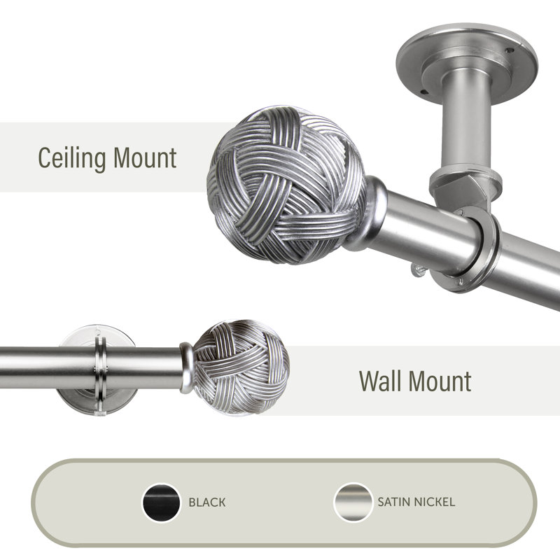 Tringle à rideaux simple réglable Jerrie, L 160 à 240 po, Nickel satiné