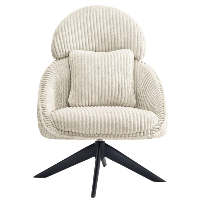 Chaise d'appoint pivotante, chaise de salon moderne avec dossier, fauteuil d'appoint rembourré avec coussin pour chambre à coucher, velours côtelé, beige