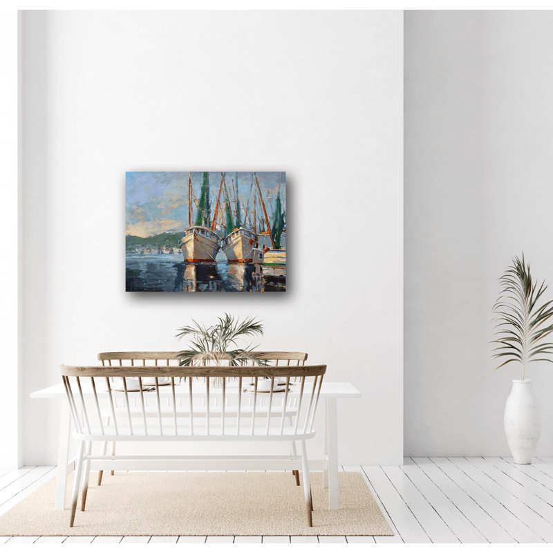 Two Shrimp Boats Print by John Beard, 25.5" H x 31.5" W x 1.75" D, Black Framed Canvas