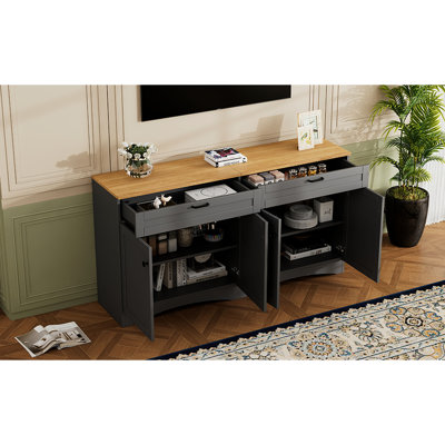Meuble télé 70 po avec 2 armoires et tablettes réglables de style rustique gris pour chambre à coucher avec téléviseurs, tablettes de tiroir