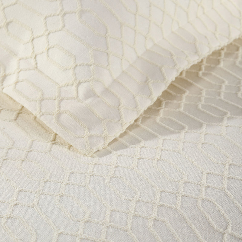 Ivory Twin Cotton Geometric Fringe Bedspread Set