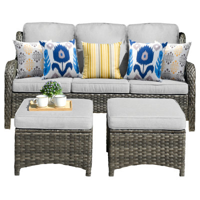 Gretna Premium All-Weather Wicker 3 - Person Patio Conversation Set with Cushions