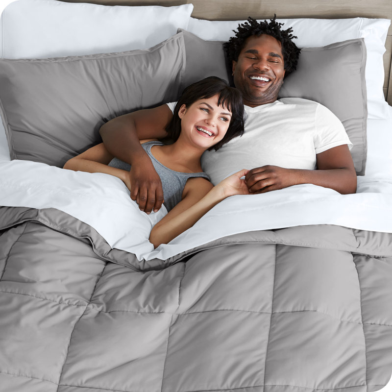 Microfiber Bed-In-A-Bag, Split Queen Comforter + 7 Additional Pieces, Light Gray/White