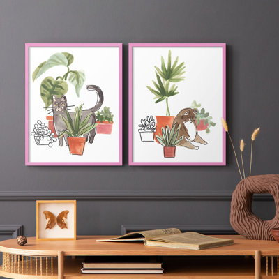«PurrfectPlantsI», reproduction encadrée de qualité supérieure - prête à être accrochée - aucun clou requis - aucun clou requis