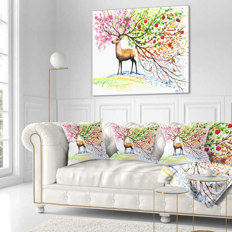 Cerf avec une belle corne - coussin à imprimé animal, 18 po x 18 po, Coussin décoratif