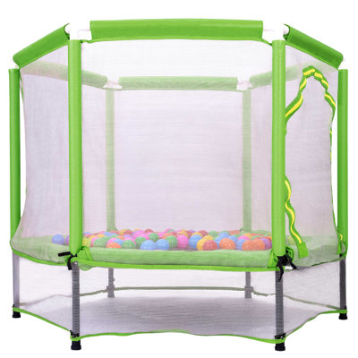 Toddlers Trampoline With Safety Enclosure Net And Balls, Indoor Outdoor Mini Trampoline For Kids