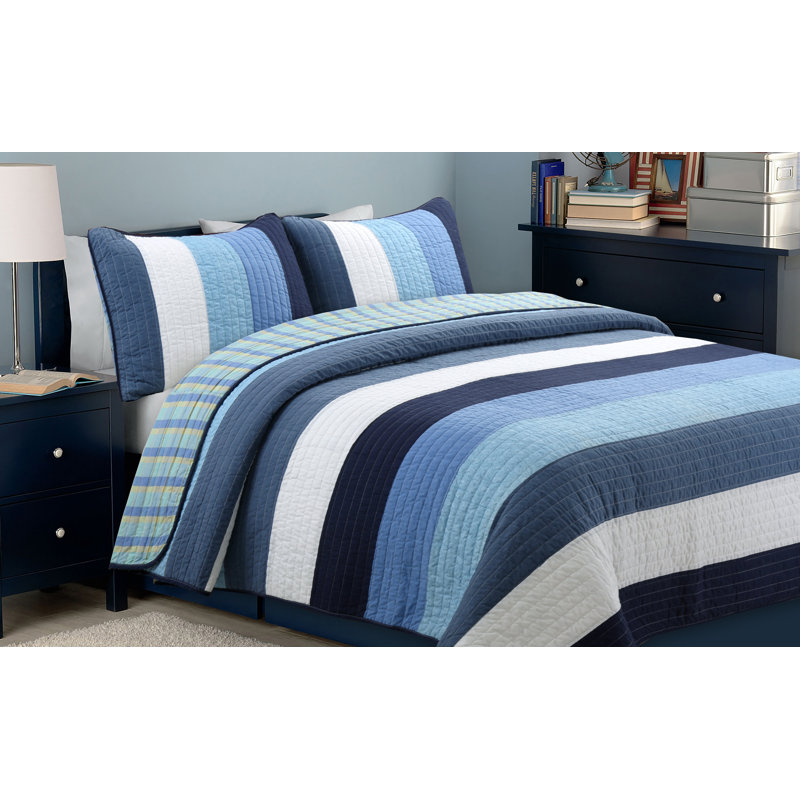 BB2020-045 Cotton Striped Quilt, Queen Quilt + 2 Standard Shams