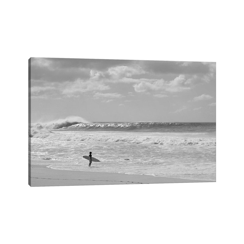 Surfer Standing On The Beach, North Shore, Oahu, Hawaii, USA II - Wrapped Canvas Print, 20.32 cm H x 30.48 cm W