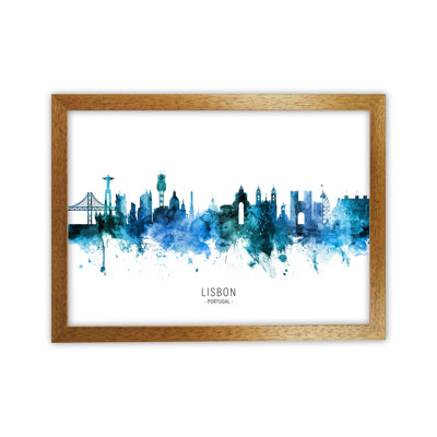 Lisbon Portugal Skyline Blue City Name by Michael Tompsett - Print