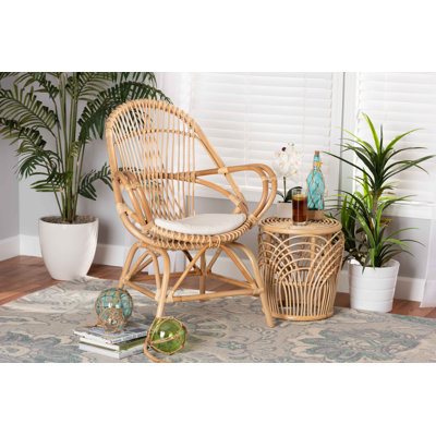 Chaunta Modern Bohemian Upholstered and Rattan Accent Chair by Bayou Breeze