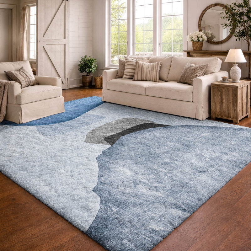 Premium Machine Washable Dream Shag ADS547 Abstract Rug, Blue, 3' x 5'
