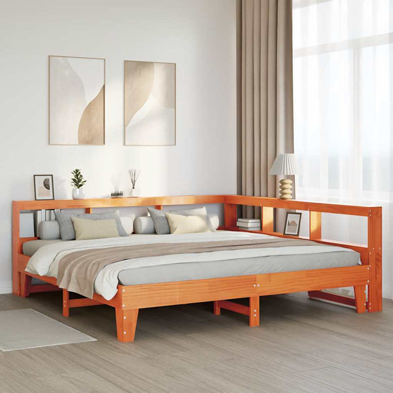 Bookcase Bed Without Mattress Solid Wood Pine, Wax Brown, European King (160 x 200 cm)