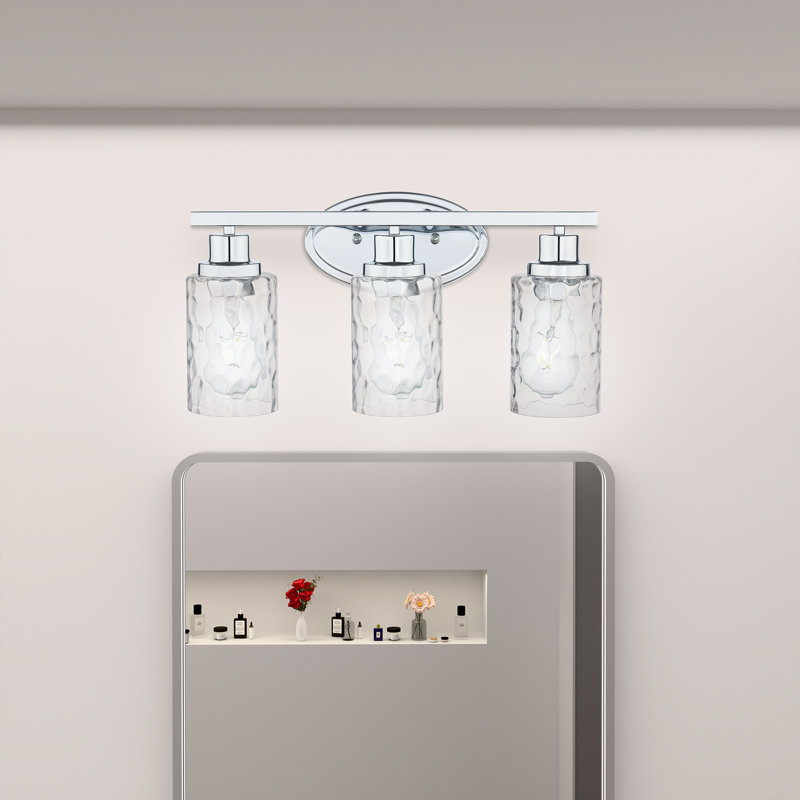 Applique murale pour salle de bain 3 lumières Eastin Home Builder Essentials Heritage Collection 18 po avec douilles E26 (lampes vendues séparément) et verre martelé en chrome