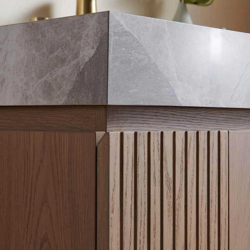 Meuble-lavabo mural 30 po avec comptoir en pierre frittée et lavabo en céramique Muri, 30", Gris clair, Marron clair