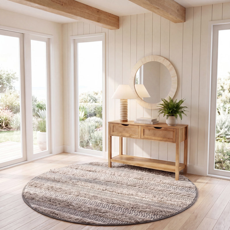 Natura Flat Weave Cotton Southwestern Rug, Round 6'