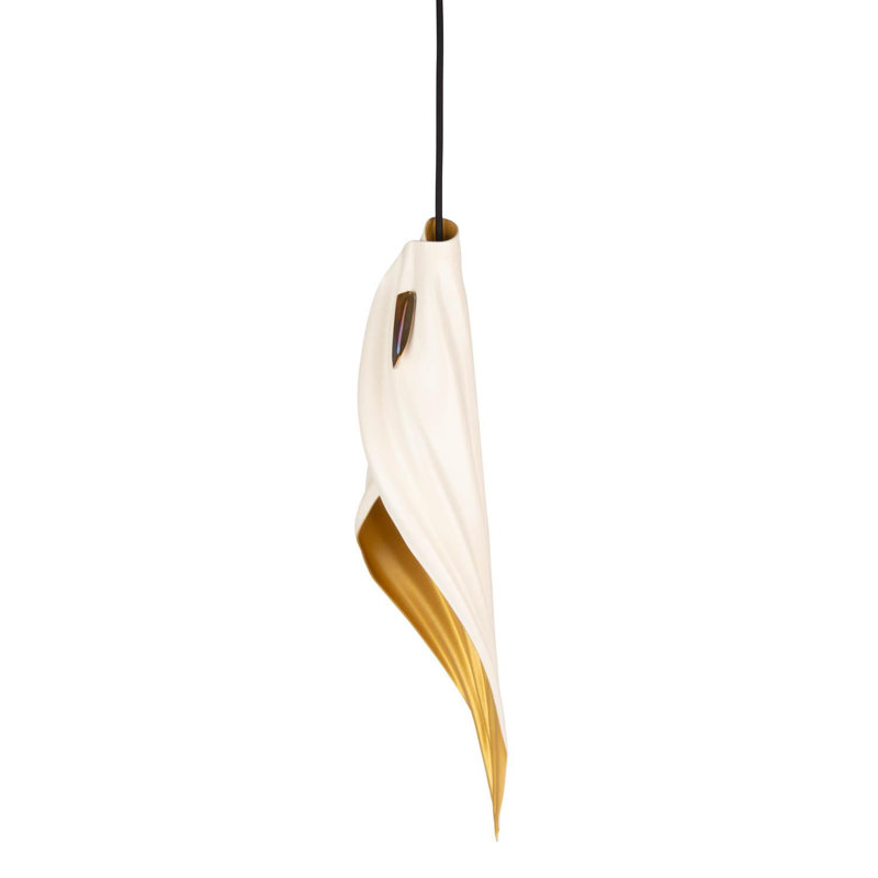 Xavier Clarisse Medium Embossed Leather Pendant Light, 24'' H x 7'' W x 7'' D, Bone