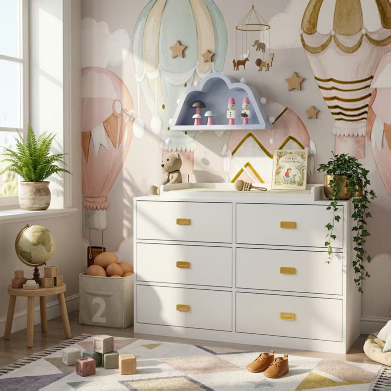 6-Drawer Changing Table Dresser, White