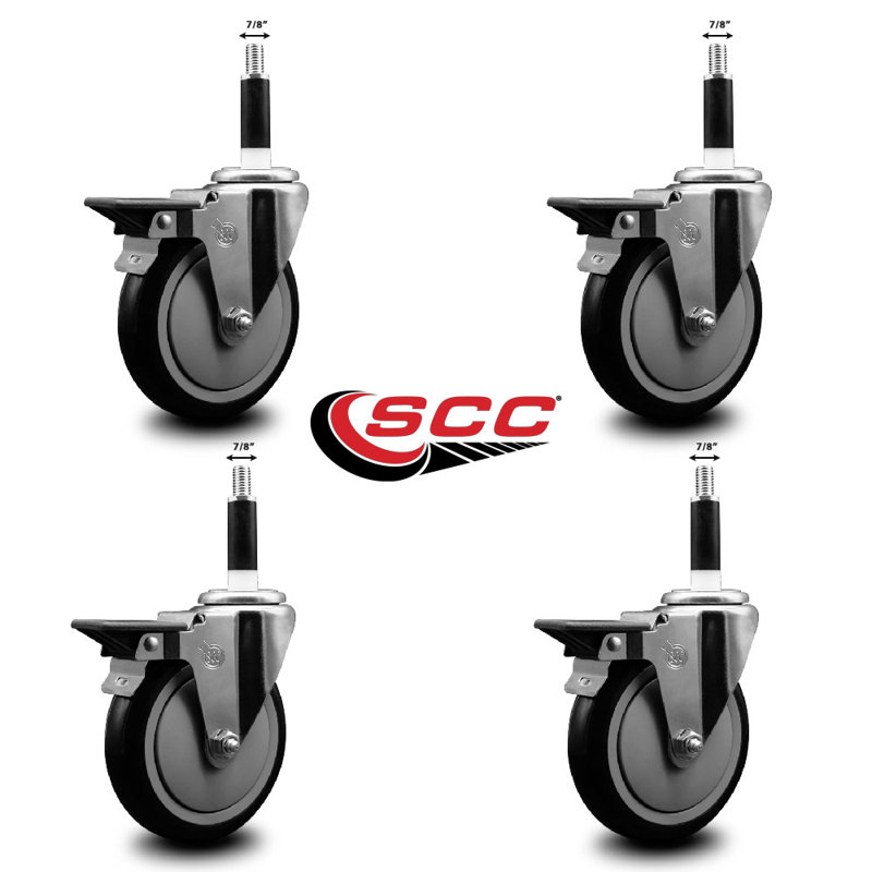 Poly Swivel 7/8 Inch Expanding Stem Caster Set with Brake SCC