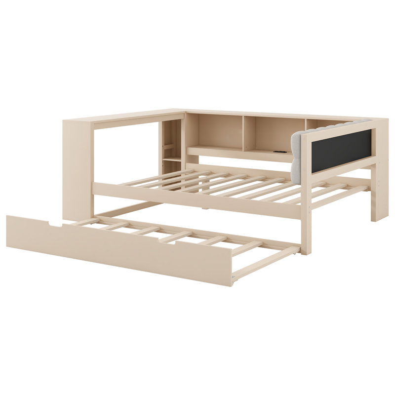 Lits spacieux en bois crème avec rangement, style multifonctionnel pour la maison