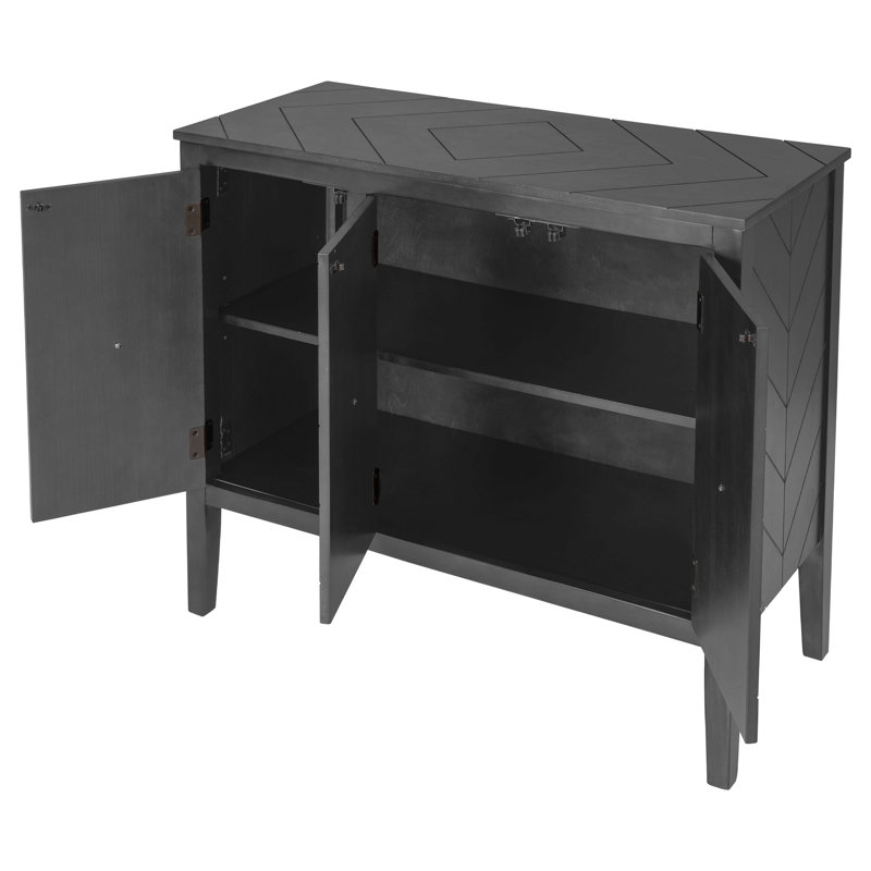 37.02" Sideboard with 3 Doors, Retro Buffet Minimalist Wooden Storage Cabinet for Living Room, Kitchen, Gray