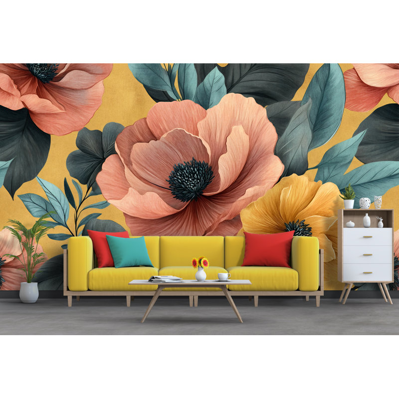 Papier peint floral floral, L 165 po x l 120 po, Non-tissé de qualité supérieure