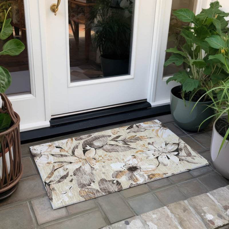 Machine Washable Indoor/Outdoor London ACN2260 Floral Rug, Rectangle 1'8" x 2'6"