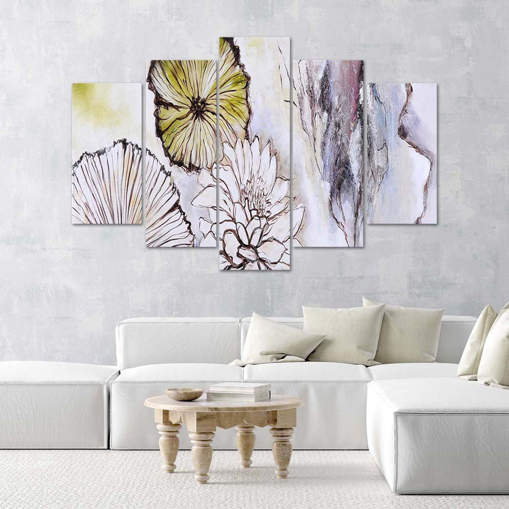 Leinwandbild Watercolour Flowers Beige