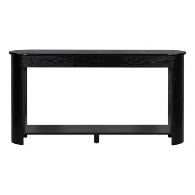 59.8" Modern Oak Veneer Console Table With 3 Drawers,Farmhouse Entryway Table With Shelf,Wood Sofa Table With Semi-Circular Design, Suitable For Living Room,Hallway,Entryway, Foyer, Corridor