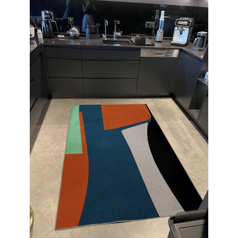 Tapis décoratif multicolore bleu-orange, Rectangle 3 pi 11,24 po x 5 pi 10,87 po