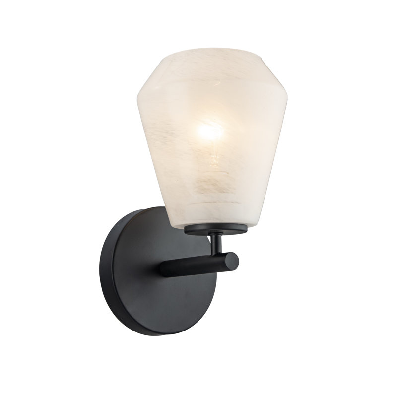 Higgins - 1-Light Wall Sconce - Wispy White Glassware Shade, Black