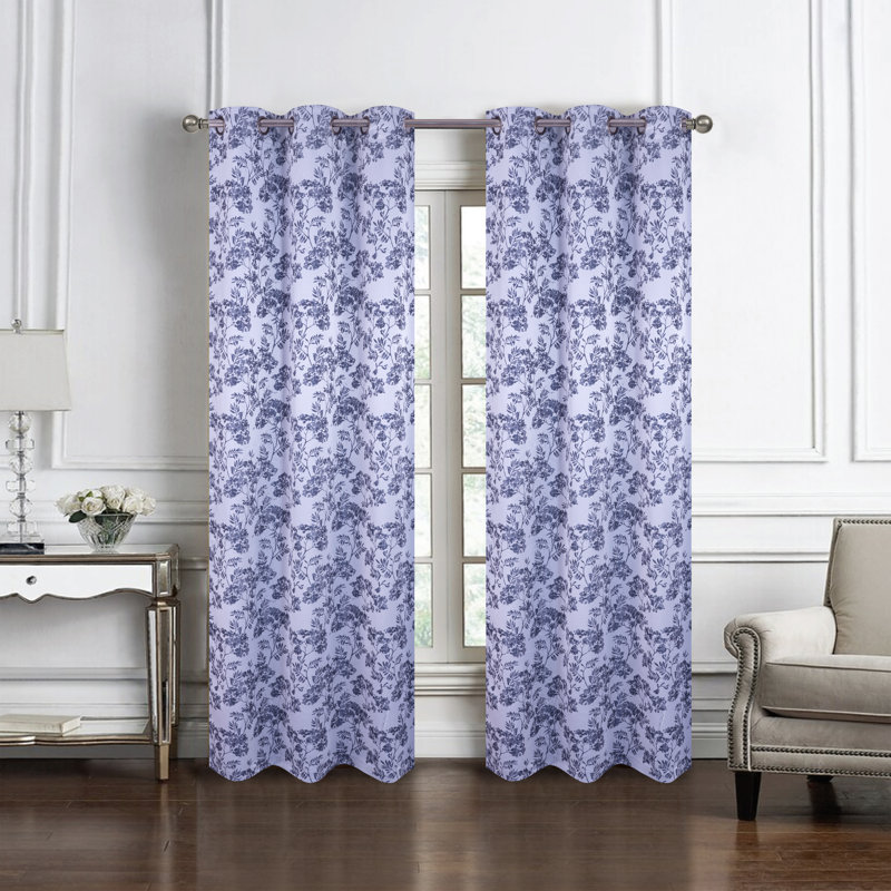 Oakville Floral Room Darkening Window Curtain, Blue