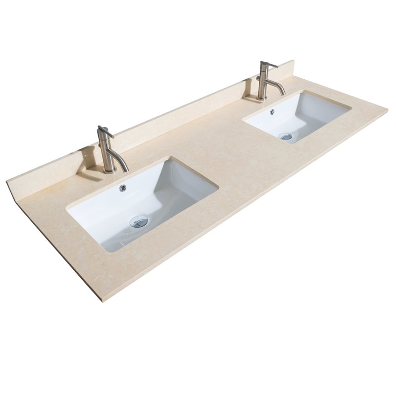Sheffield 60" Freestanding Double Bathroom Vanity with Marble Top, Gray, Ivory