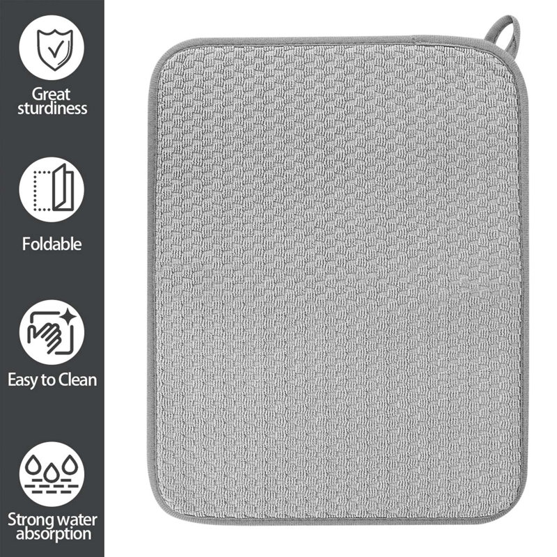 2 Pack Microfiber Dish Drying Mat, Large Size Dish Drying Pad for Counter tops Sinks Draining Racks