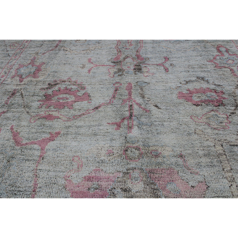 Tapis oriental gris / rose en laine noué à la main 10 pi 4 po x 13 pi 4 po Oriental