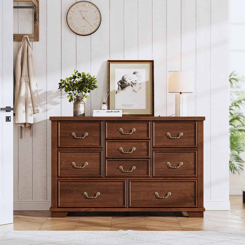 Commode pour chambre à coucher avec 9 tiroirs, Brun antique