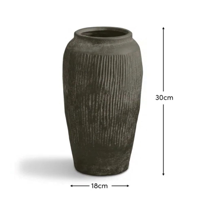 Terracotta Vase - Rustic Black, 30cm