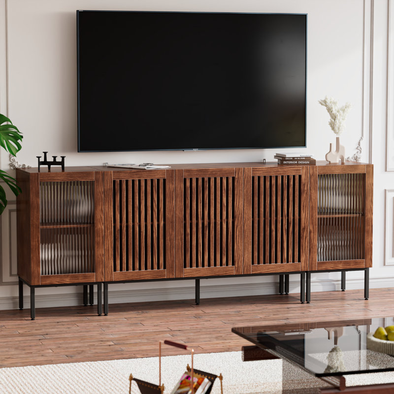 Storage Cabinet,79" Farmhouse Sideboard Buffet Cabinet With Metal Base And Adjustable Shelves,coffee Bar Cabinet With Glass Doors For Dining Room,living Room,kitchen,brown