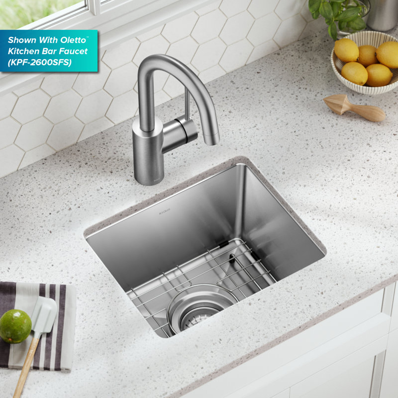 KRAUS Fairlane Undermount 18-Gauge Stainless Steel Kitchen Sink, 8" H x 15" L x 15" W, Single Bowl
