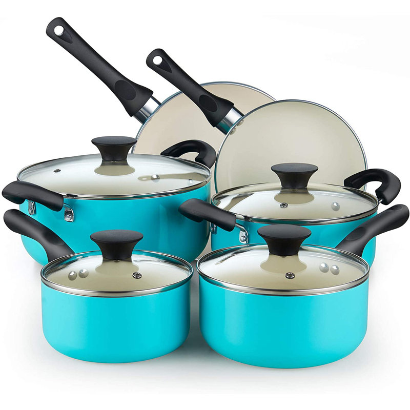 Turquoise 10-Piece Nonstick Aluminum Ceramic Cookware Set