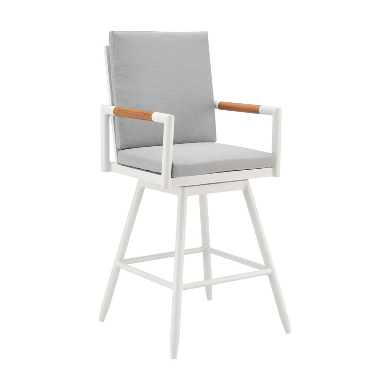Tabouret d'extérieur en métal avec coussin Koslya, 30", Blanc, Gris
