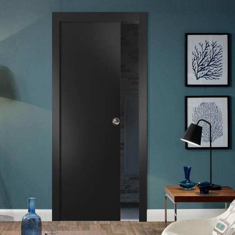 Planum Flush Wood Sliding Closet Door, Matte Black, 24" x 96"