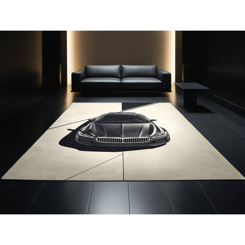 Machine Washable Eldred Luxury Sedan Posh & Luxe Rug in Beige – Black Binding, 7x10