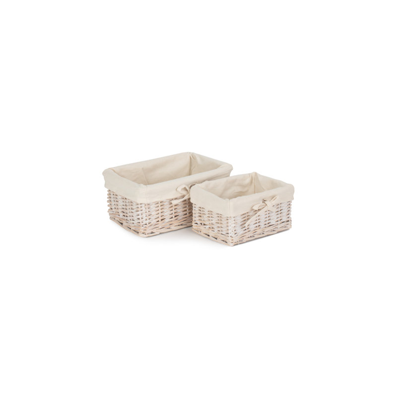 2 Piece Wicker Lined Storage Basket Set, White Wssh